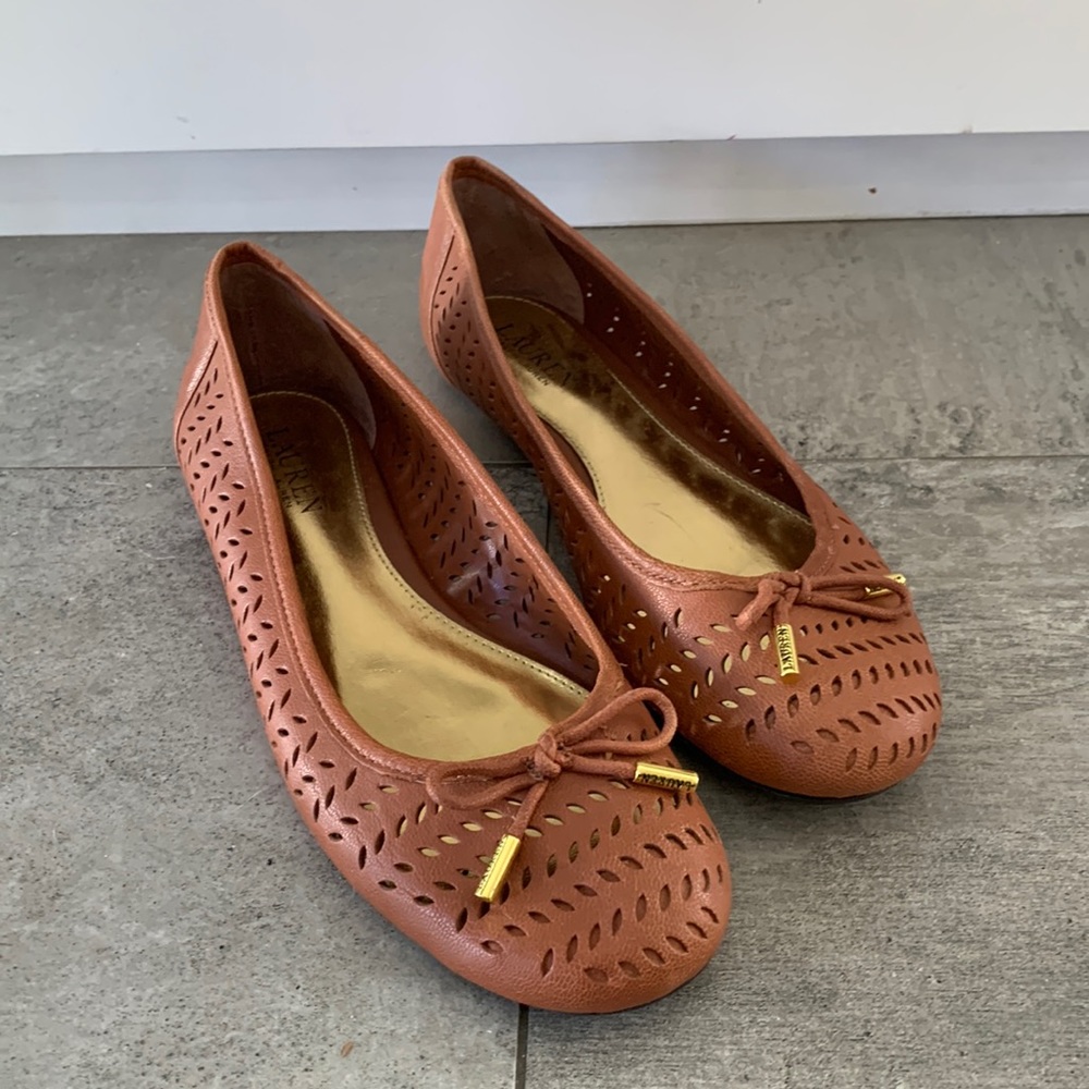Ralph Lauren brand new brown leather cutout ballet flats, size 10